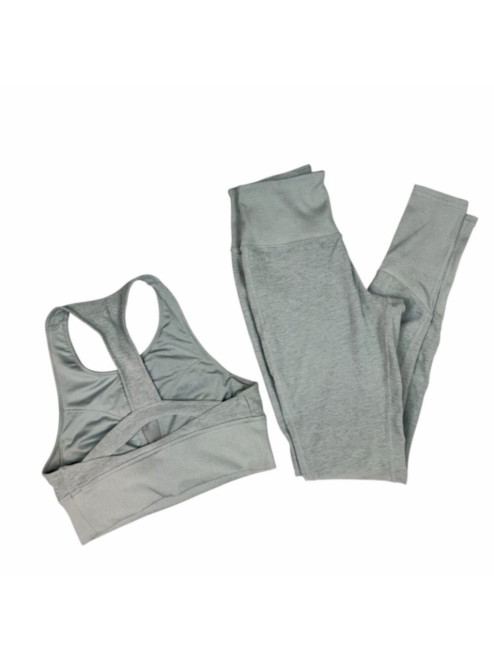 ALO Yoga Alosoft Matching Set XS Serenity Sports Bra + Lounge Leggings Heathered - Picture 5 of 16